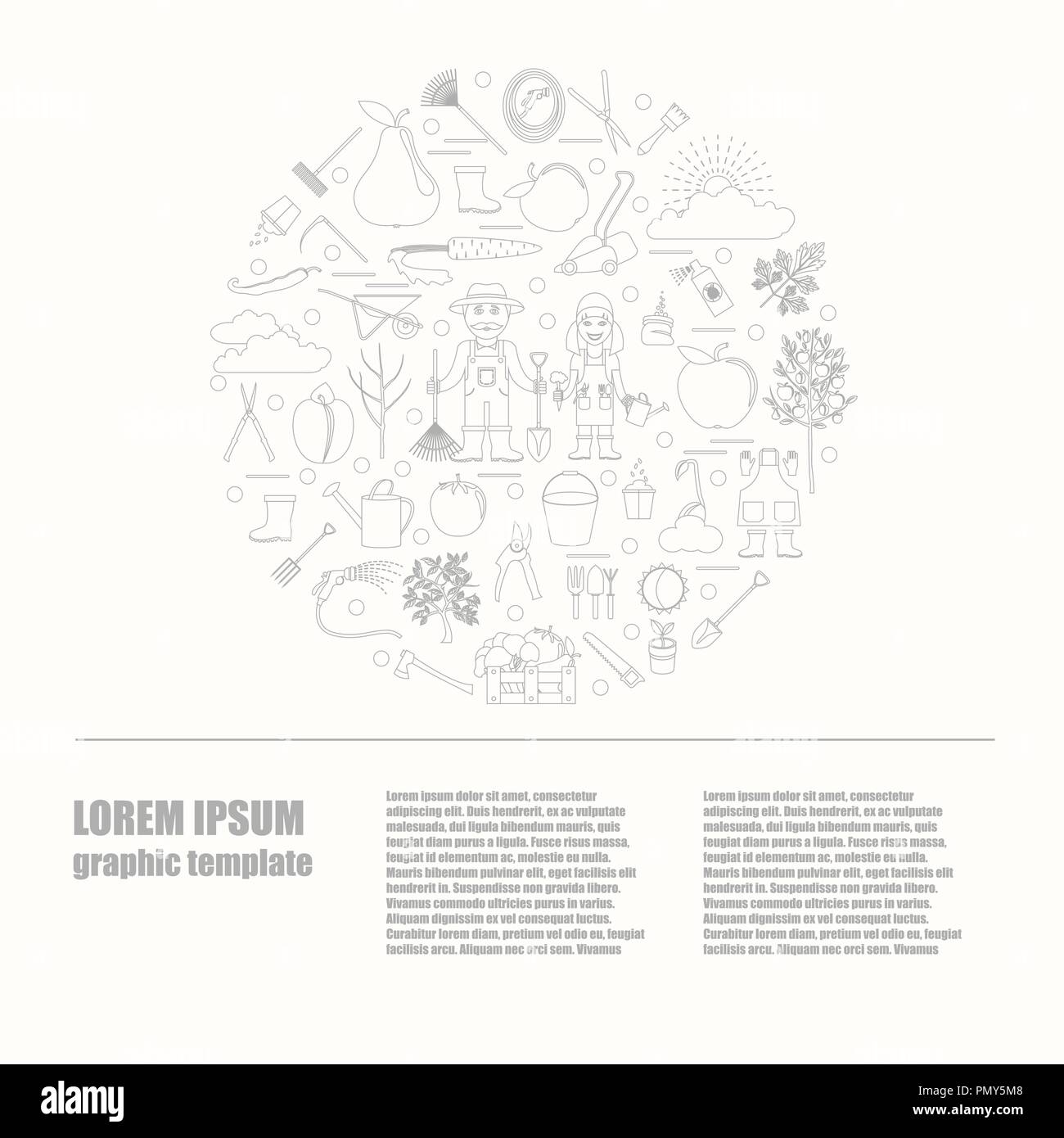 Travaux de jardinage, de l'agriculture l'infographie. Modèle de graphique. Télévision style design. Vector illustration Illustration de Vecteur