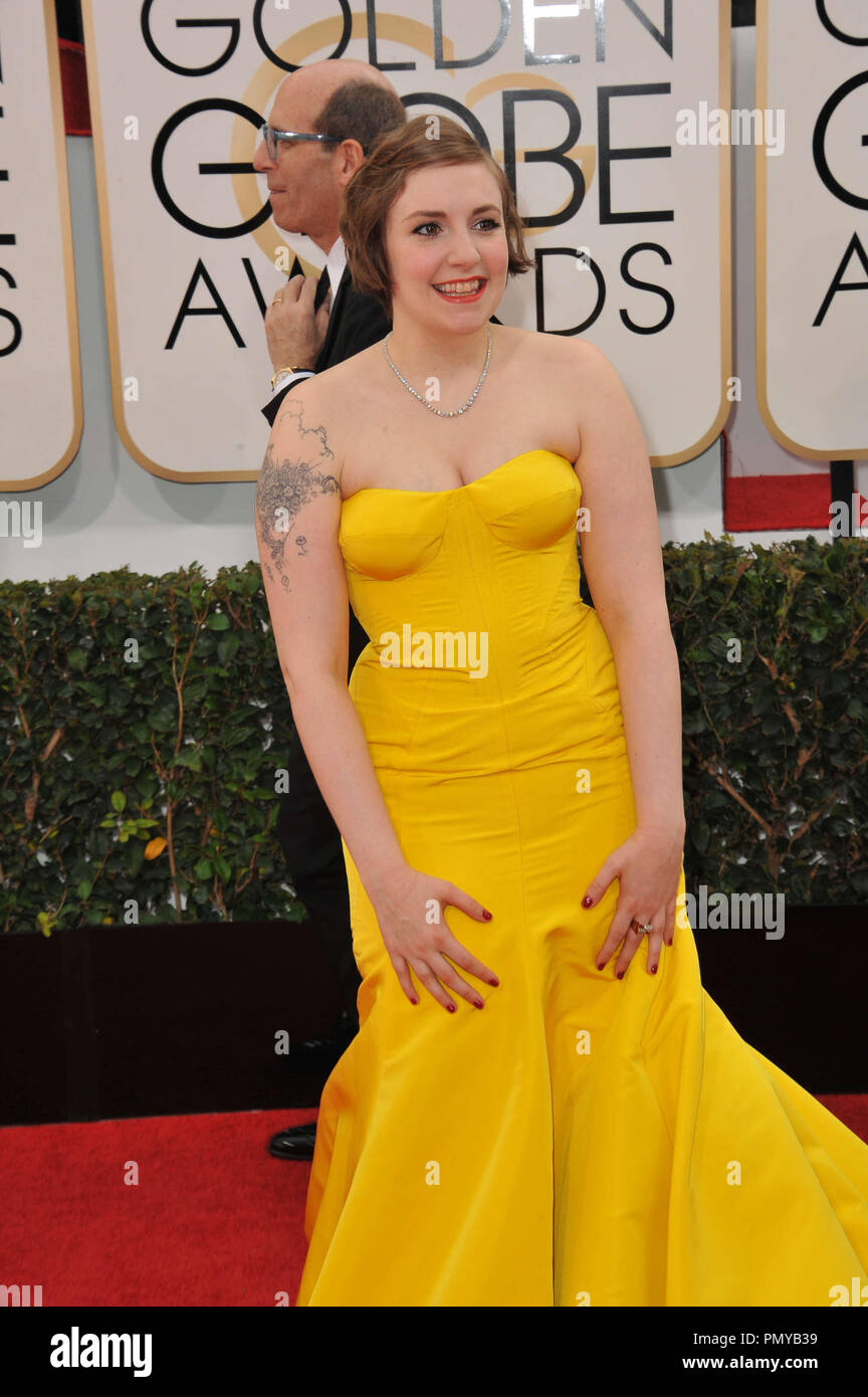 Lena Dunham au Golden Globes 2014 au Beverly Hilton Hotel. Photo par CCR / PictureLux 32222 Numéro de référence de dossier 570JRCPS pour un usage éditorial uniquement - Tous droits réservés Banque D'Images