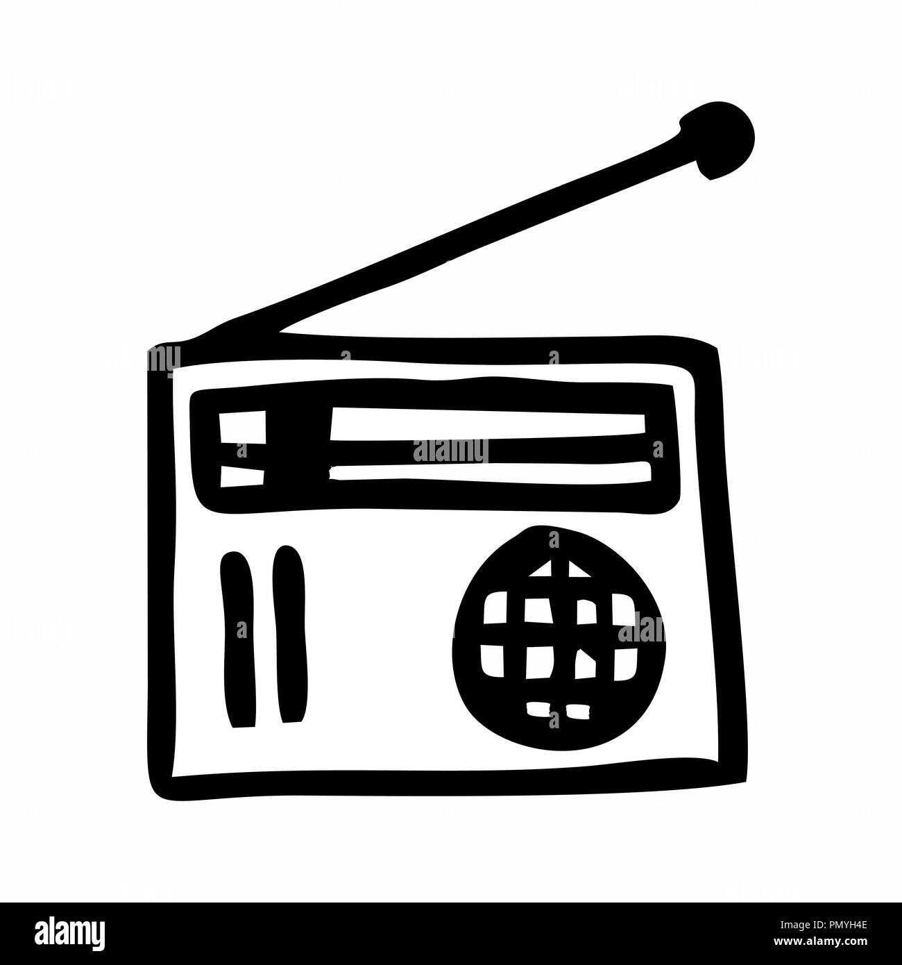 Illustration de Freehand une vieille radio. Contours noirs sur fond blanc. Illustration de Vecteur