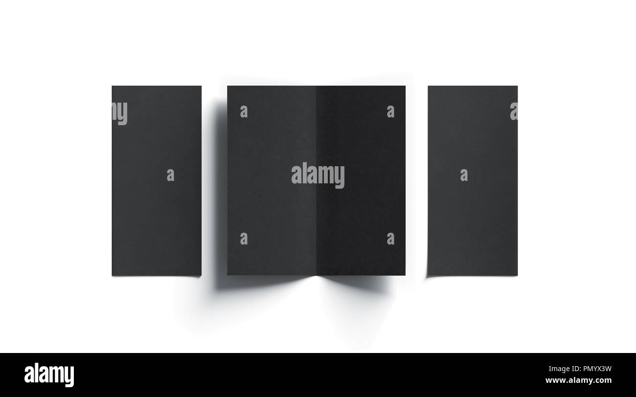 Noir blanc deux livret plié des maquettes, ouvert et fermé, l'avant et l'arrière, vue du dessus, rendu 3d. Brochures double ordinaire ensemble. isolé les maquettes Banque D'Images