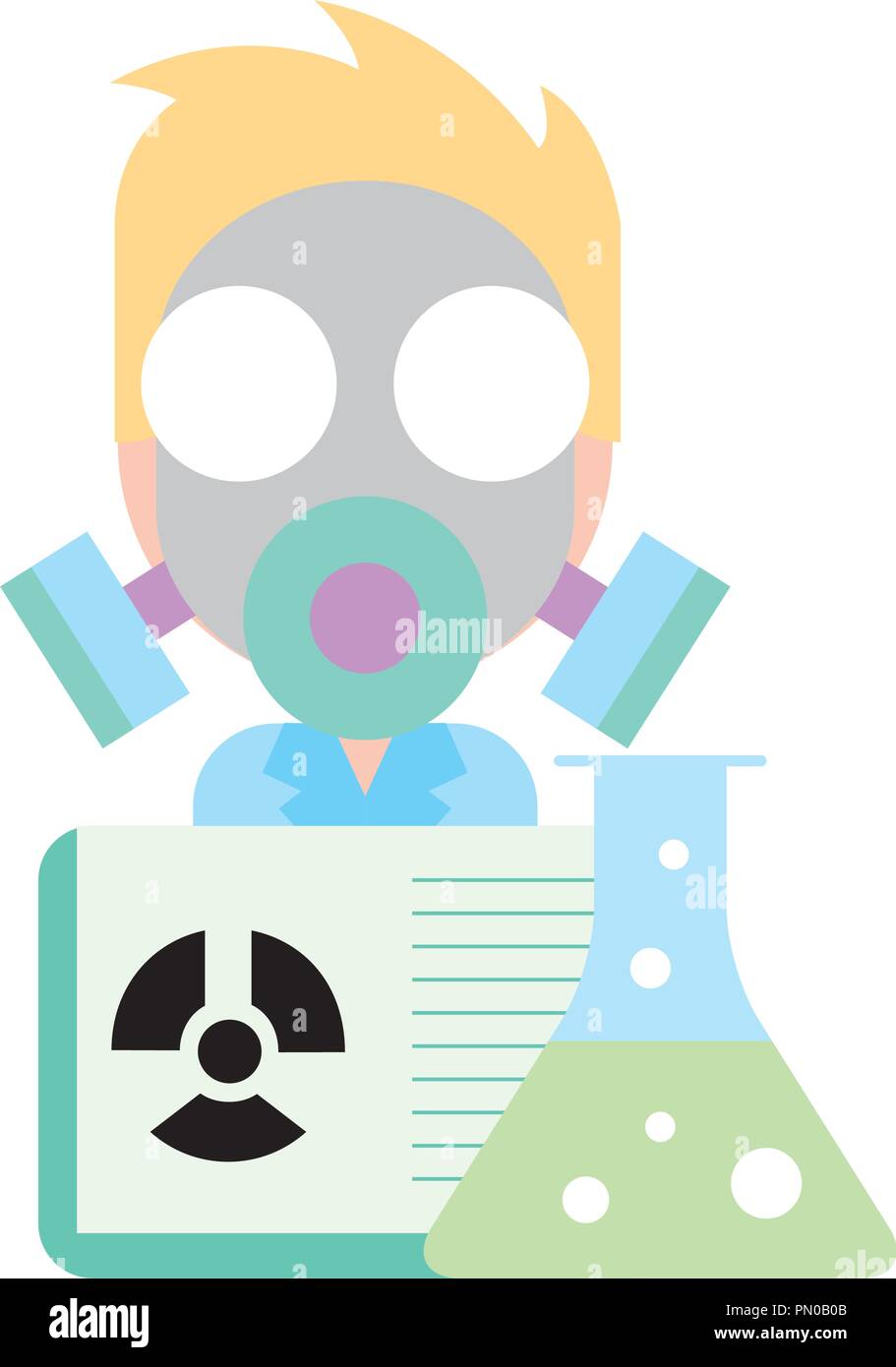 L'homme scientifique le professeur avec rayonnement masque test tube Illustration de Vecteur