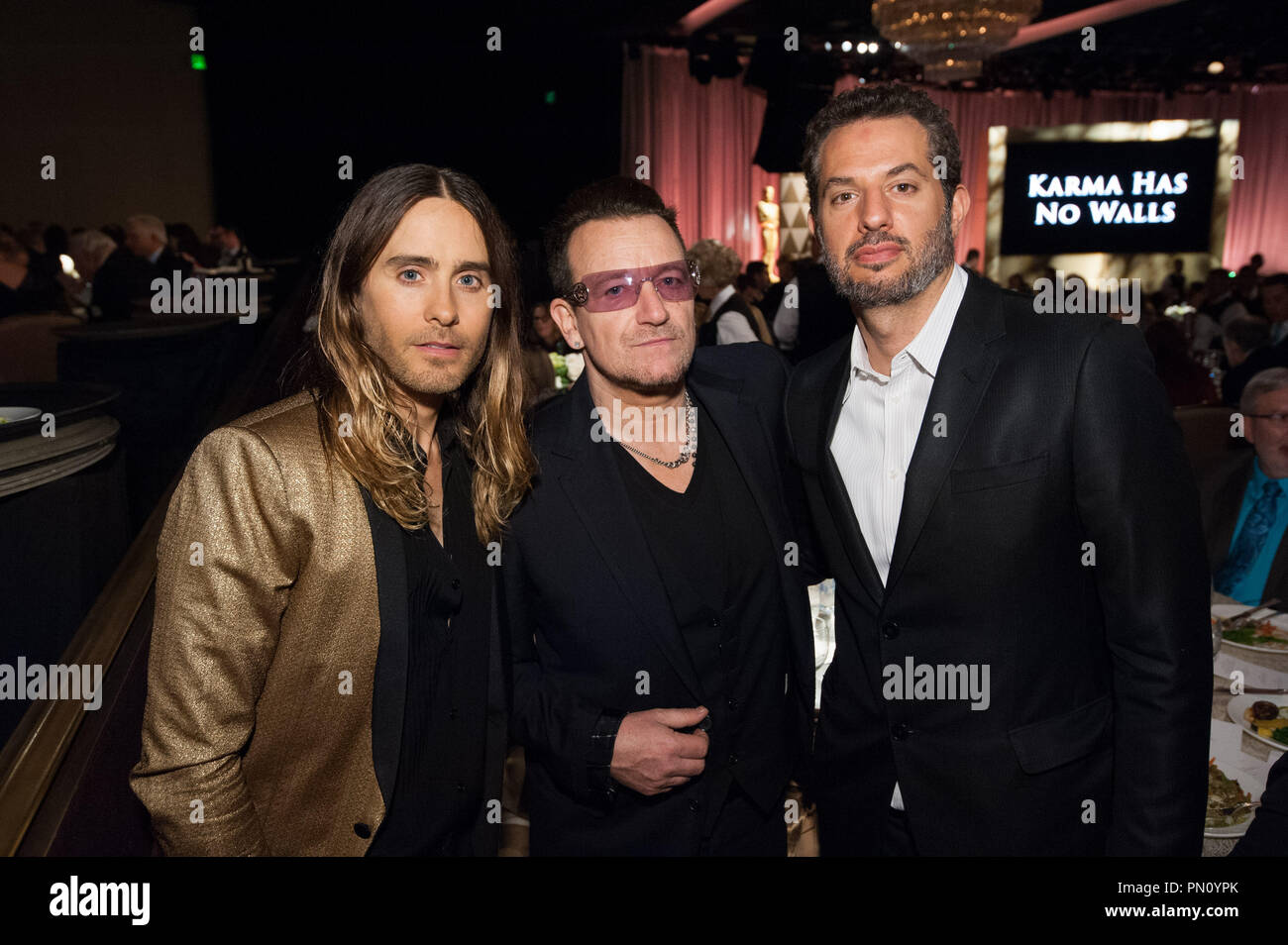L'acteur Jared Leto (à gauche), chanter/compositeur Bono (centre) et producteur Guy Oseary à l'Oscar® nominés Déjeuner à Beverly Hills Lundi, 10 février 2014. Référence de fichier #  32256 003 pour un usage éditorial uniquement - Tous droits réservés Banque D'Images