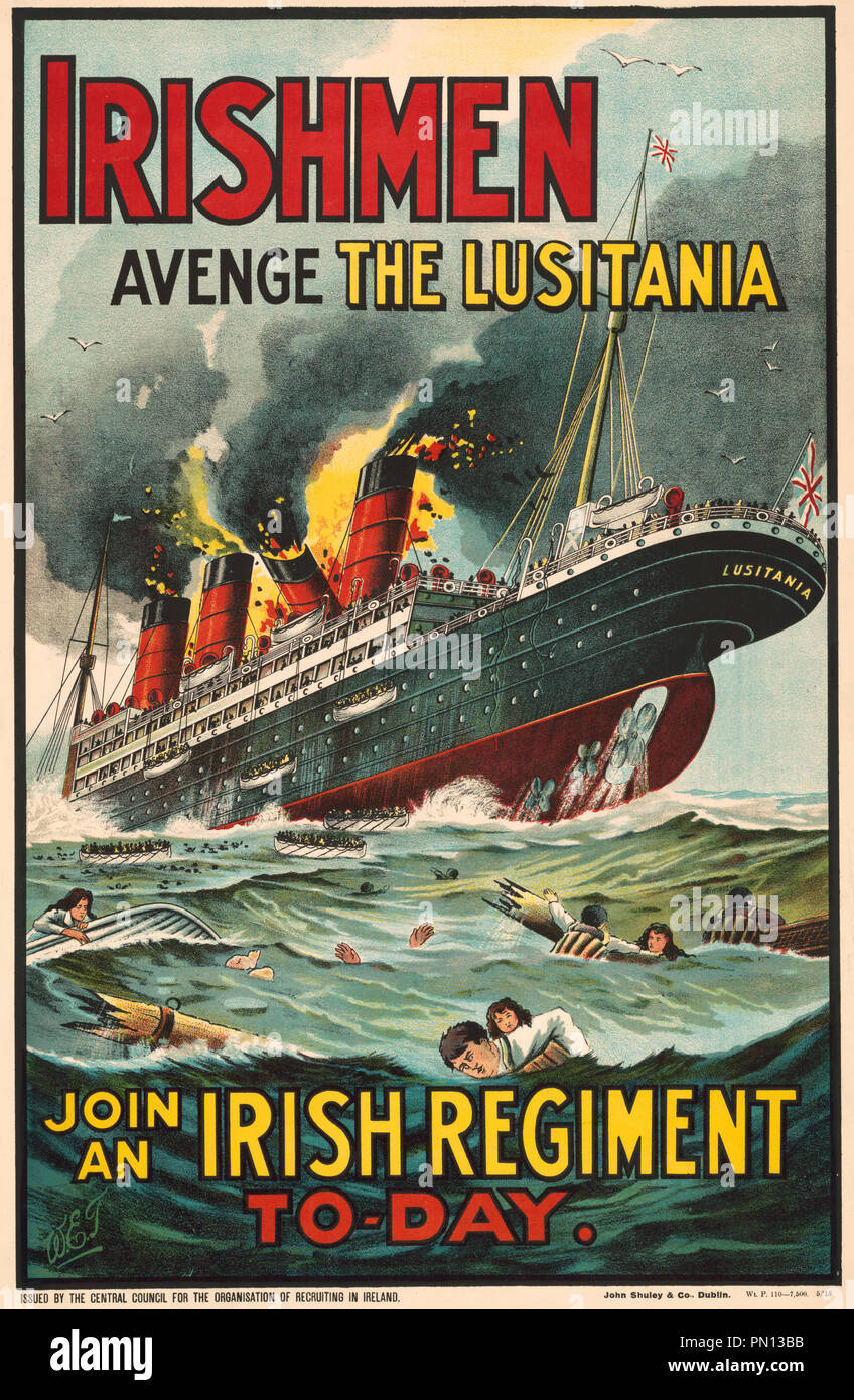 Les Irlandais - venger le Lusitania. Inscrivez-vous un régiment irlandais 1915 affiches de guerre aujourd'hui Banque D'Images