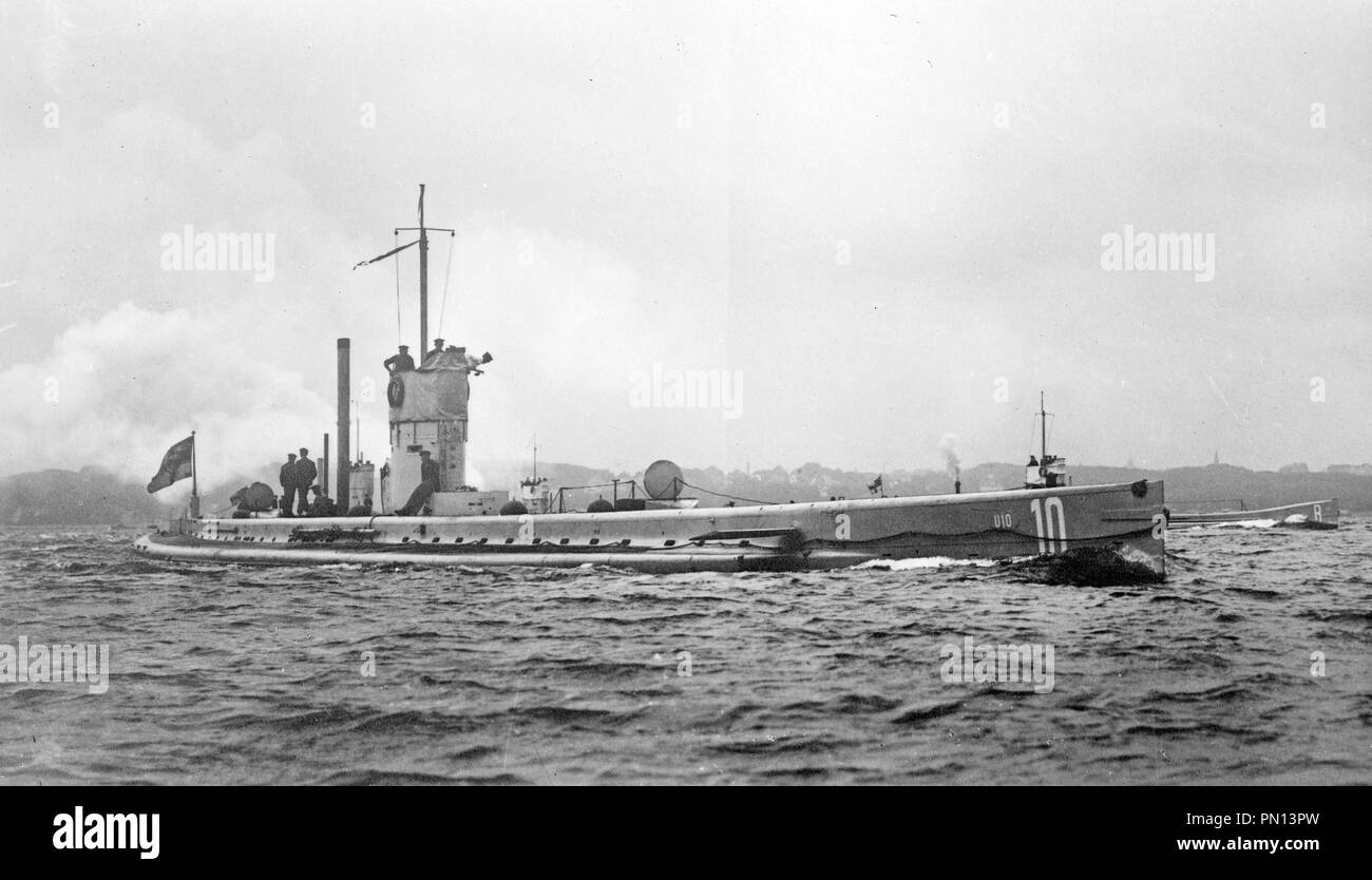 Sous-marin U-boot U-10' 'U-boot allemand U-10, sous-marin dans la Première Guerre mondiale Banque D'Images
