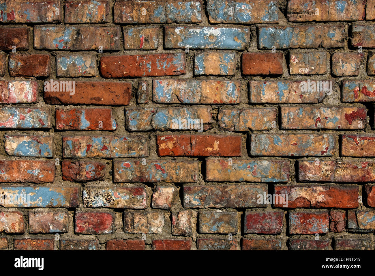 La texture du mur de brique ancienne peinture défraîchie avec Banque D'Images
