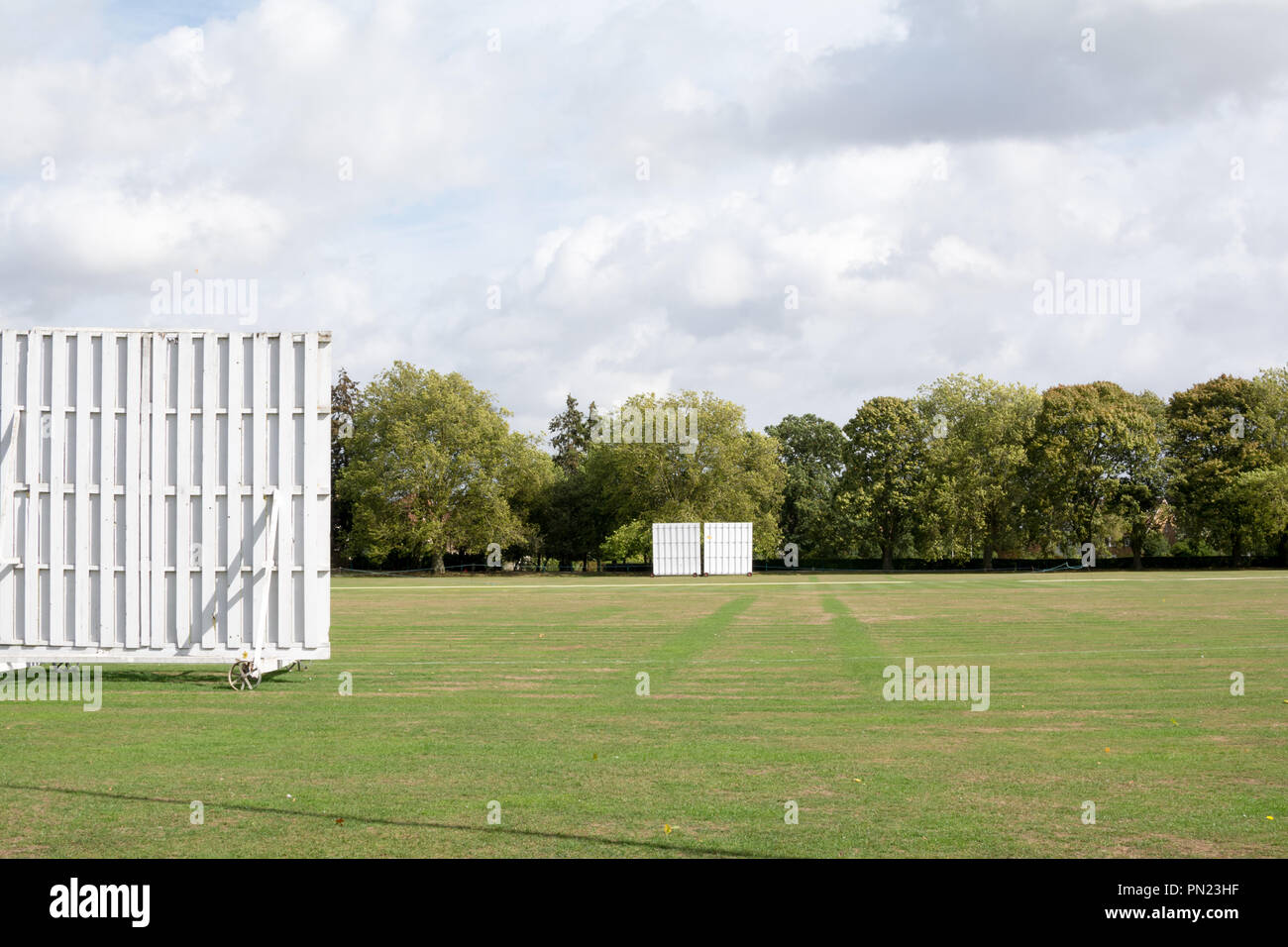 Terrain de cricket dans un parc sur une journée ensoleillée Banque D'Images