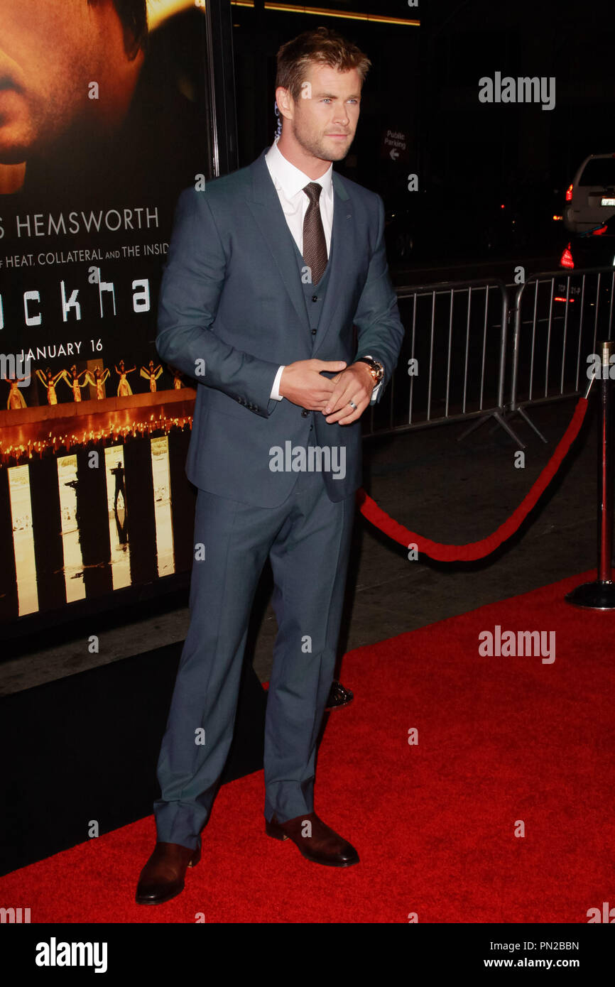 Chris Hemsworth lors de la première mondiale de Legendary Pictures et Universal Pictures "Blackhat" tenue au Théâtre chinois de Grauman à Hollywood, CA, le 8 janvier 2015. Photo par Joe Martinez / PictureLux Banque D'Images