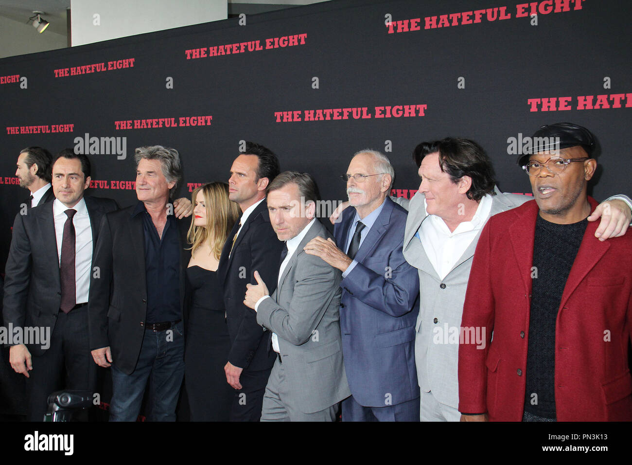 Demian Le bichir, Kurt Russell, Jennifer Jason Leigh, James Burgevin Walton, Tim Roth, Bruce Dern, Michael Madsen, Samuel L. Jackson 12/07/2015 'l'odieuse huit' Premiere tenue à l'ArcLight Cinemas Cinerama Dome d'Hollywood, CA Photo par Kazuki Hirata / HNW / PictureLux Banque D'Images