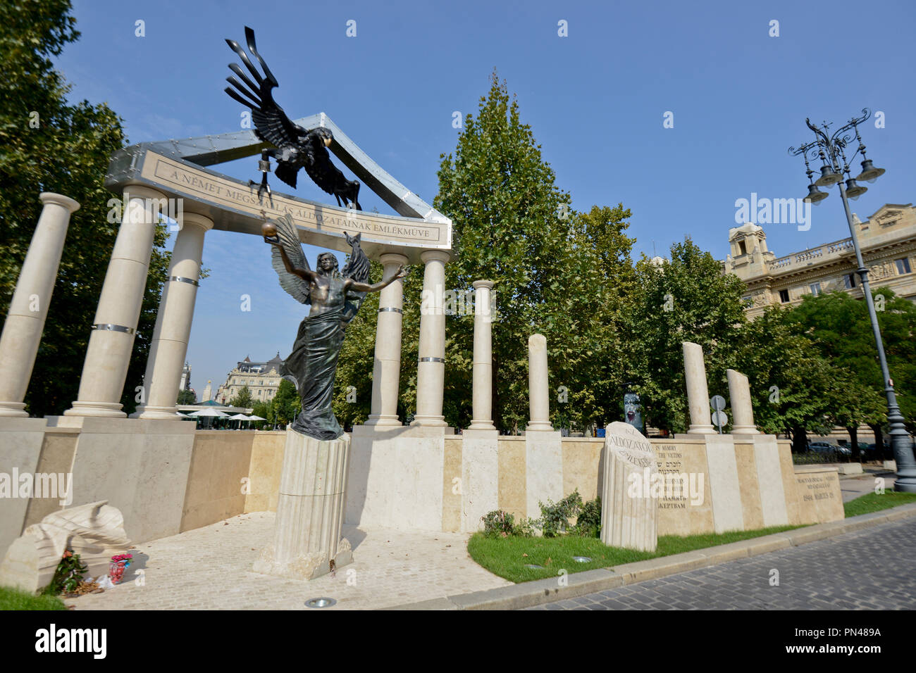 Mémorial pour les victimes de l'occupation allemande. Place Szabadsag, Budapest, Hongrie Banque D'Images