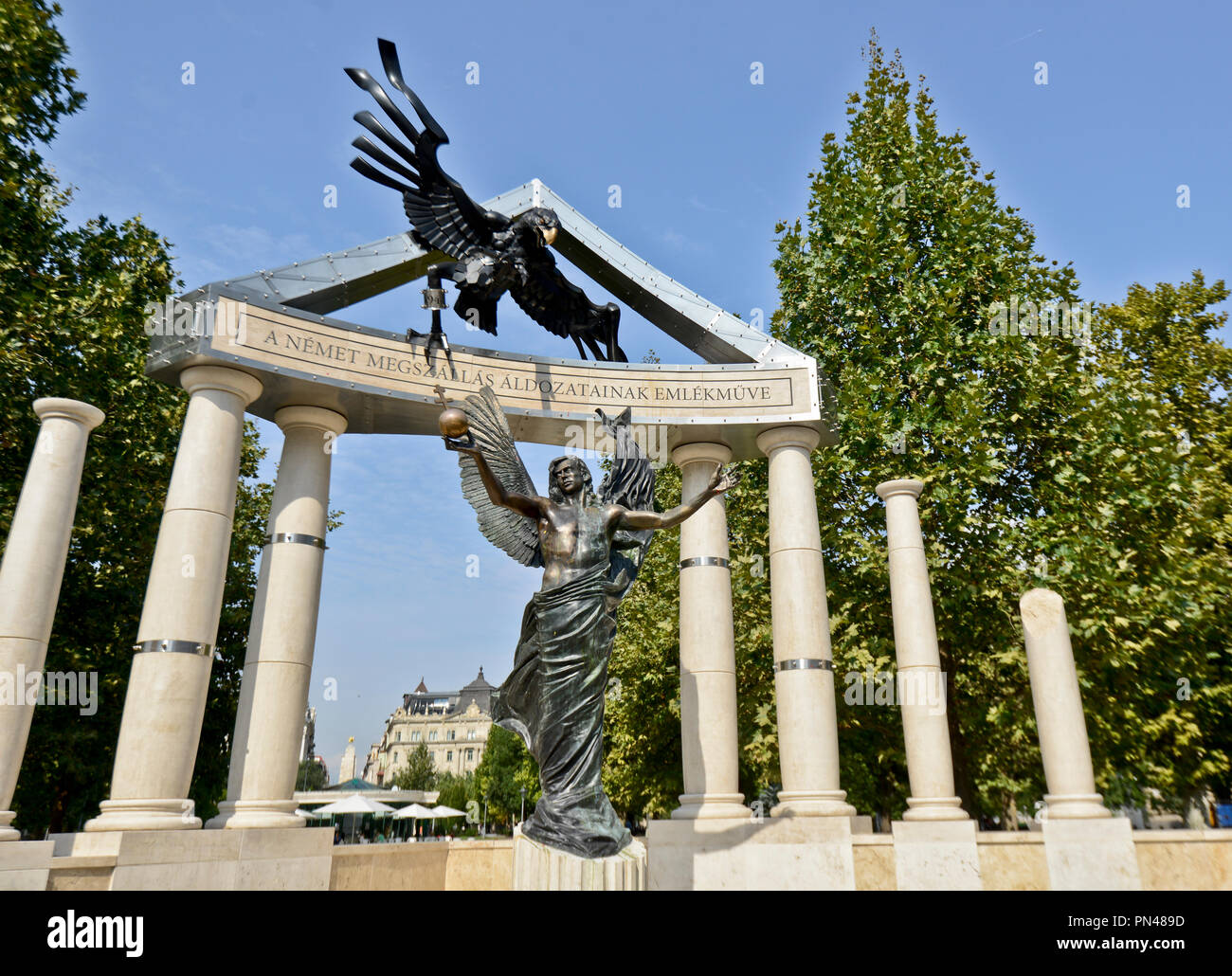Mémorial pour les victimes de l'occupation allemande. Place Szabadsag, Budapest, Hongrie Banque D'Images