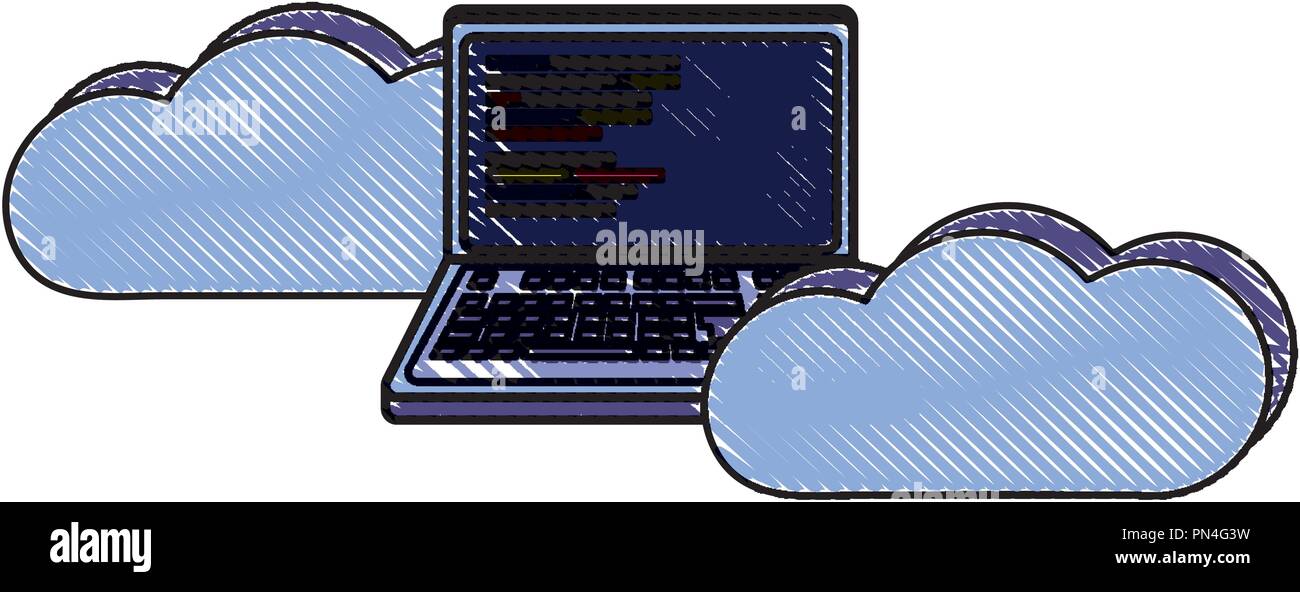 Data cloud râpé avec ordinateur portable et la programmation de code Illustration de Vecteur