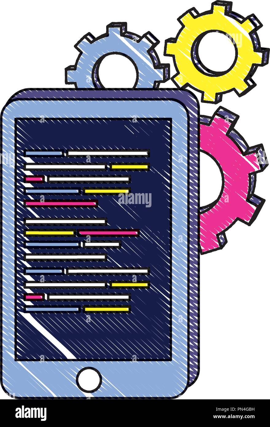 Smartphone râpé avec code de données et rapports de l'industrie Illustration de Vecteur