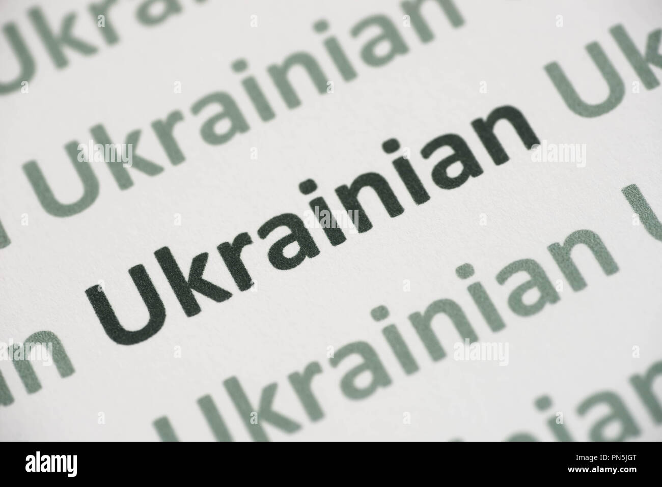 Mot ukrainien imprimés sur papier blanc macro Banque D'Images