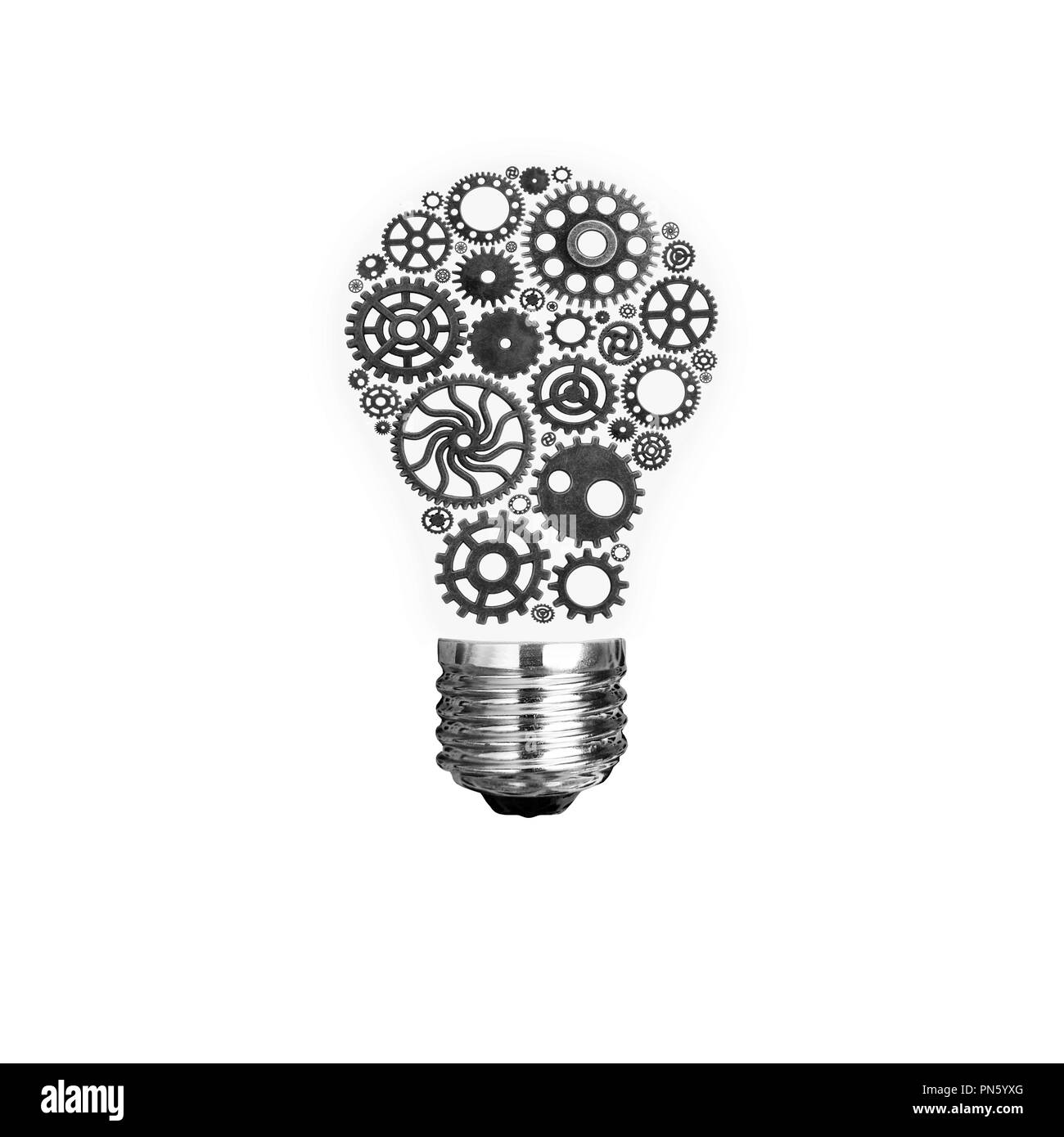 L'innovation avec des idées et concepts avec une ampoule de travail isolé d'affaires cmv Banque D'Images