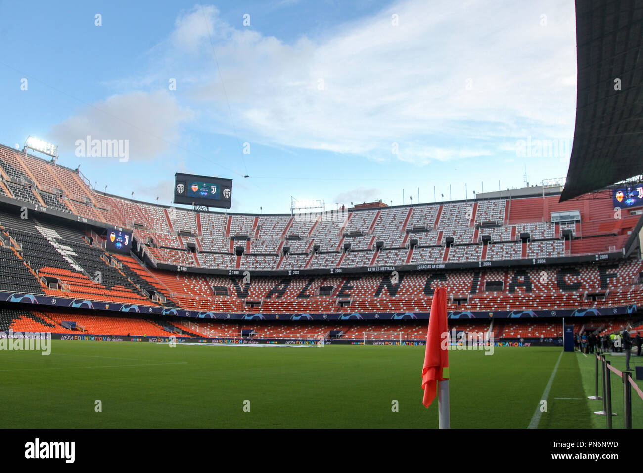 Mestalla, Valence, Espagne. 19 septembre 2018, Mestalla, Valence, Espagne ; Ligue des Champions de football, la Juventus et Valence ; stade Mestalla avant le match : Crédit UKKO Images/Alamy Live News Banque D'Images