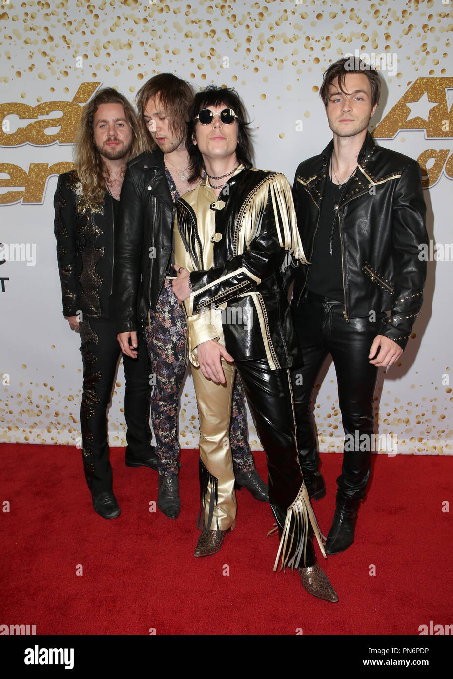 Hollywood, CA. 19 Sep, 2018. Luc Spiller, Adam Slack, Gethin Davies, Jed Elliott du Struts, à 'America's Got Talent' saison 13 Live Show finale au Kodak Theater à Hollywood, Californie le 19 septembre 2018. Credit : Faye Sadou/media/Alamy Punch Live News Banque D'Images