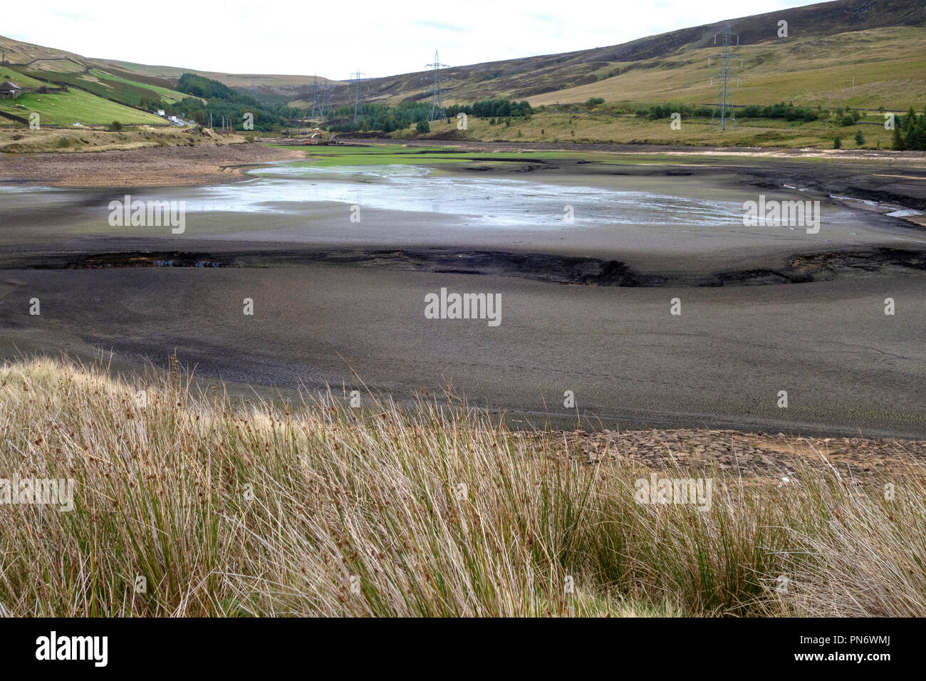 Réservoir Woodhead en sécheresse près de Glossop, Royaume-Uni Banque D'Images