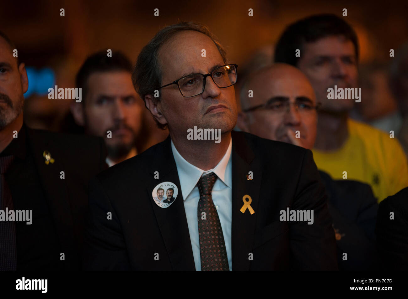 Barcelone 20 Septembre, 2018. Le président de l'Quim Torra assiste à la concentration où des milliers de manifestants se sont réunis à l'économie siège de la Generalitat de Catalunya un an après les arrestations faites par la police et qui a eu lieu à démanteler l'organisation d'un référendum pour l'indépendance de la Catalogne. Â© Charlie Perez/Alamy Live News Banque D'Images