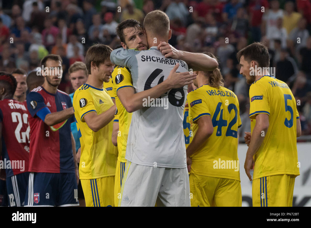 Budapest, Hongrie. Sep 20, 2018. Les joueurs du FC BATE Borisov célébrer au cours de l'UEFA Europa League entre le FC et le Bélarus Vidéotron FC BATE Borissov' à la Groupama Arena Stadium à Budapest, Hongrie, le 20 septembre 2018. Le FC BATE Borisov a gagné 2-0. Credit : Attila Volgyi/Xinhua/Alamy Live News Banque D'Images