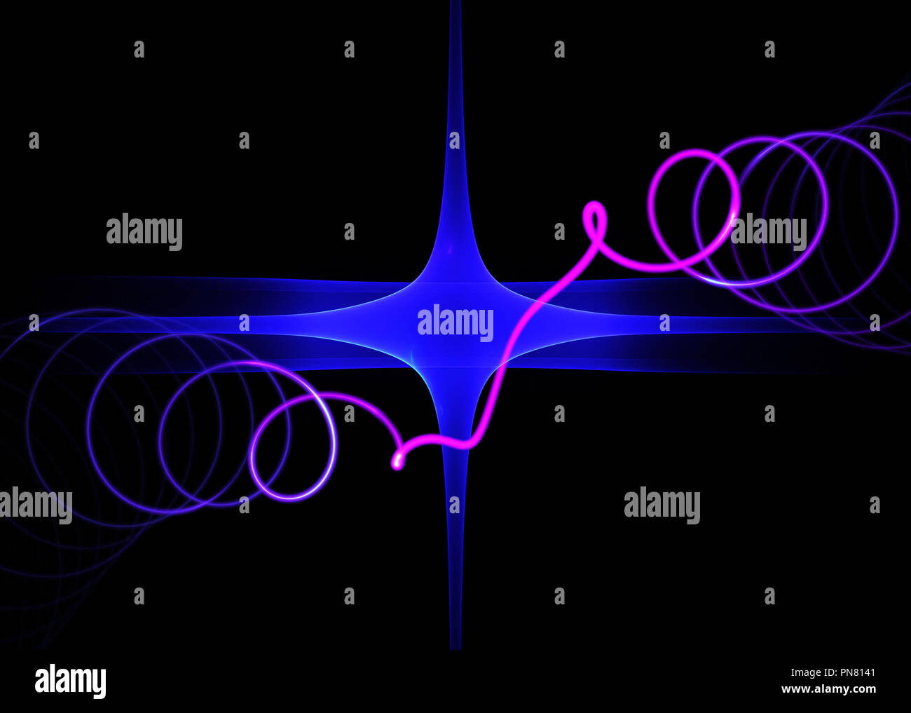 Abstract blue star et spirale violet sur noir Banque D'Images