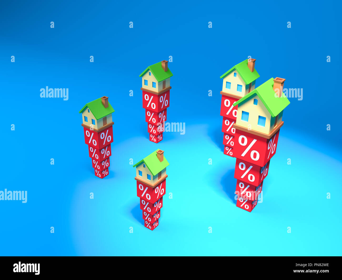 Abstract Miniature House et du pourcentage des blocs. 3d illustration. Banque D'Images