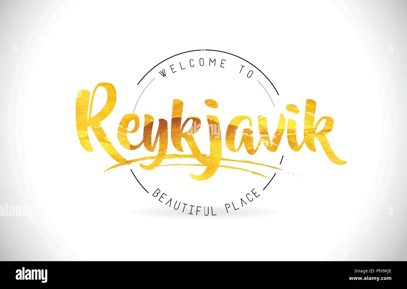 Mot de bienvenue de Reykjavik avec texte et police manuscrite Illustration Design Texture or vecteur. Illustration de Vecteur
