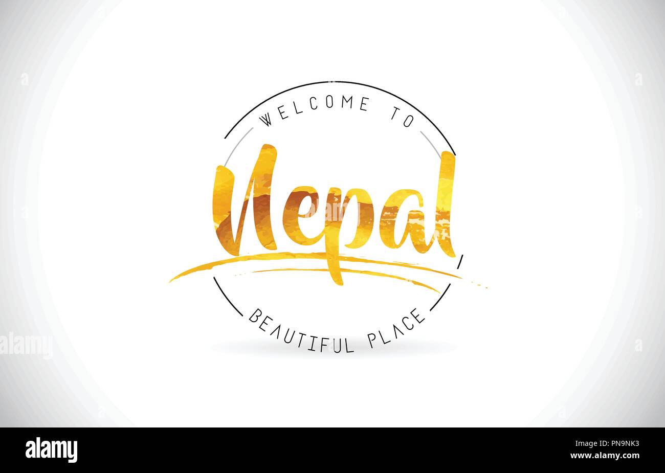 Le Népal Bienvenue au mot du texte avec des polices manuscrites et Golden Design Texture Illustration vecteur. Illustration de Vecteur