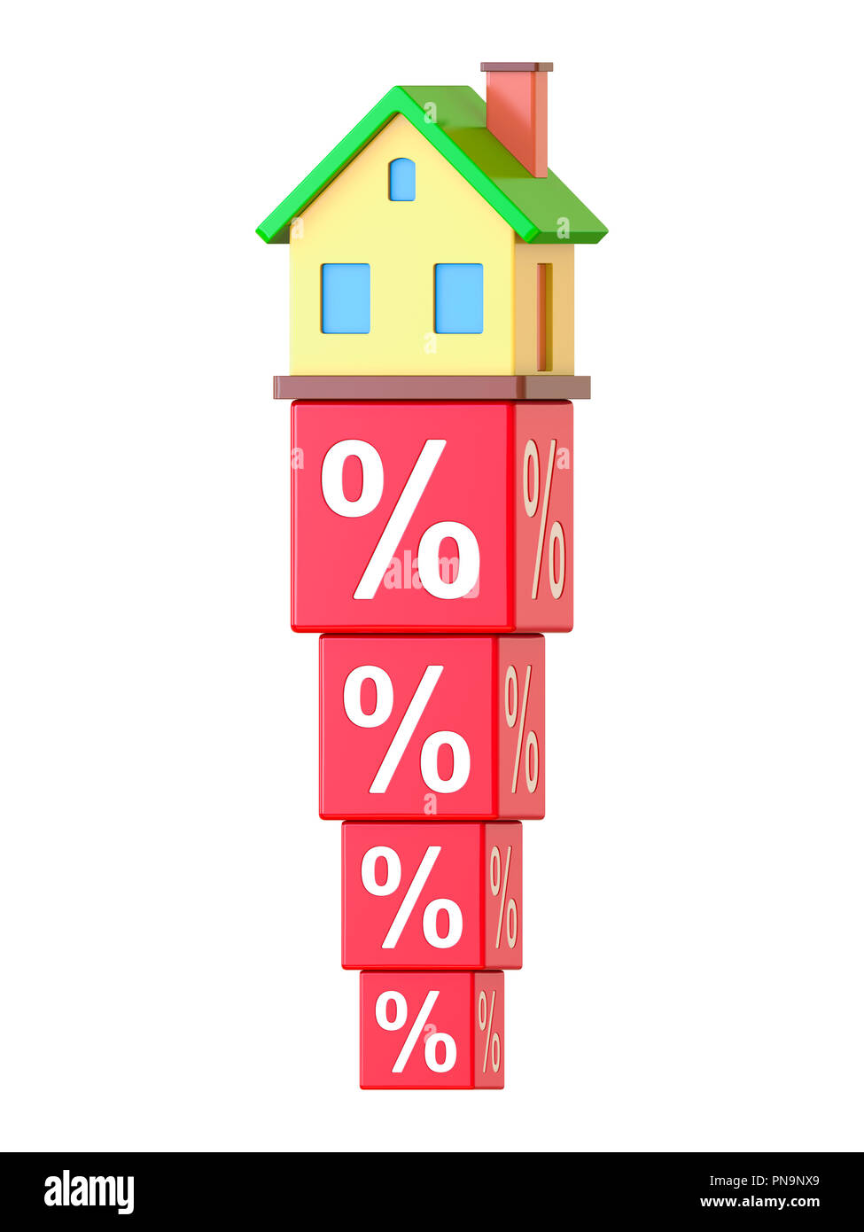 Abstract Miniature House sur le pourcentage de blocs. Rouge 3d illustration. Banque D'Images