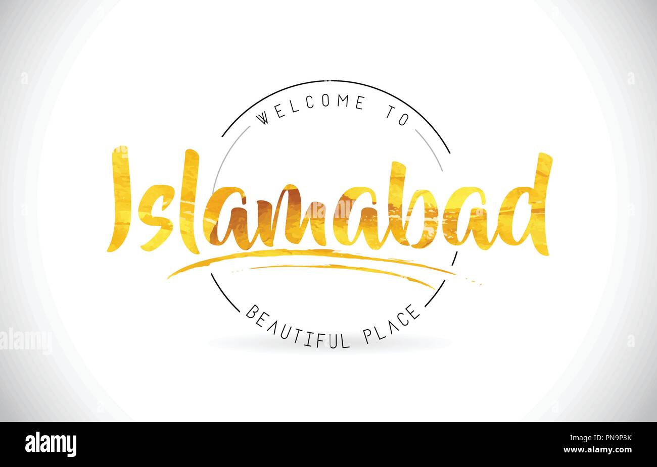 Islamabad Bienvenue dans Word avec texte et police manuscrite Illustration Design Texture or vecteur. Illustration de Vecteur