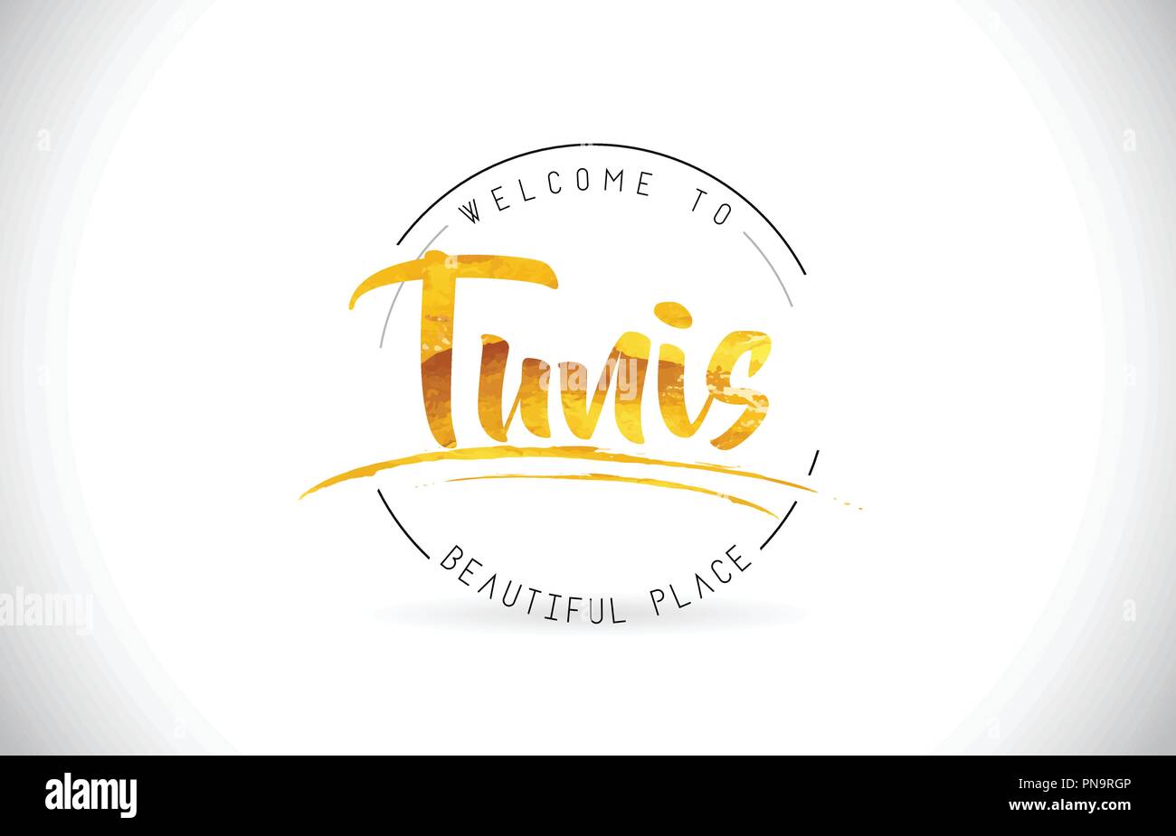 Mot de bienvenue de Tunis avec texte et police manuscrite Texture or vecteur Illustration Design. Illustration de Vecteur