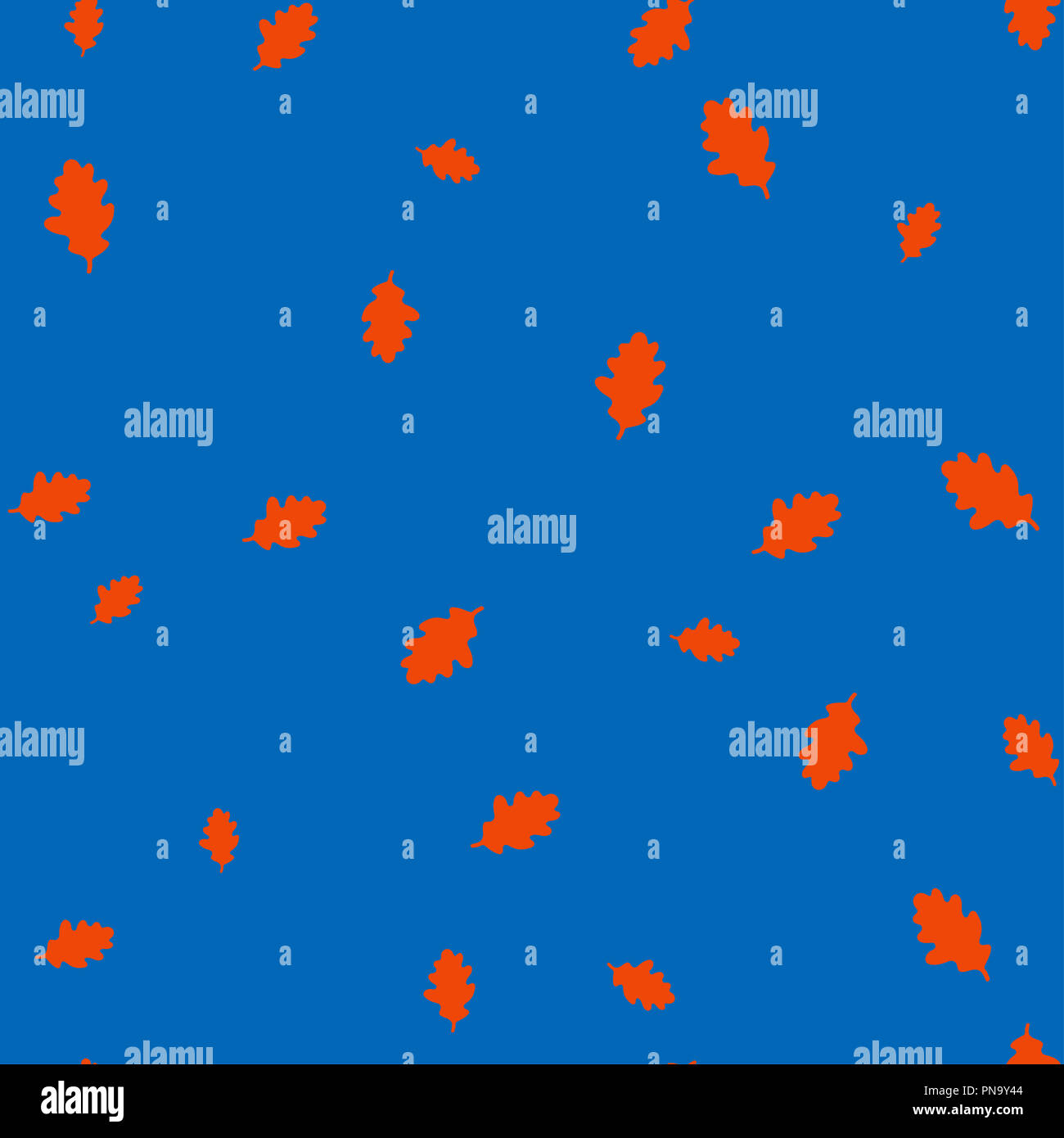 Motif transparent orange feuille de chêne. illustration. Fond bleu. Banque D'Images