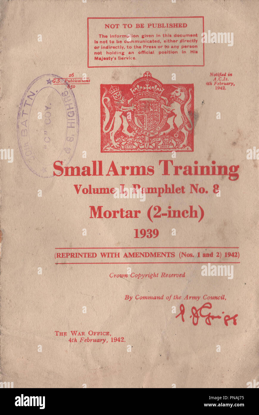 Manuel de formation de petit calibre volume 1 numéro 8 2 brochure mortier" publié en 1939 et réédité en 1942 par le ministère de la guerre pour fournir des instructions aux militaires britanniques sur la façon d'utiliser le mortier pendant la période d'avant guerre et la seconde guerre mondiale Banque D'Images