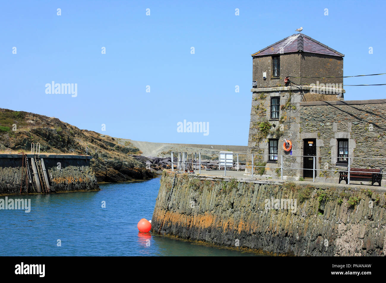 Le vieux phare de la tour de garde / Watiws (Y), Port de Holyhead, Anglesey Banque D'Images