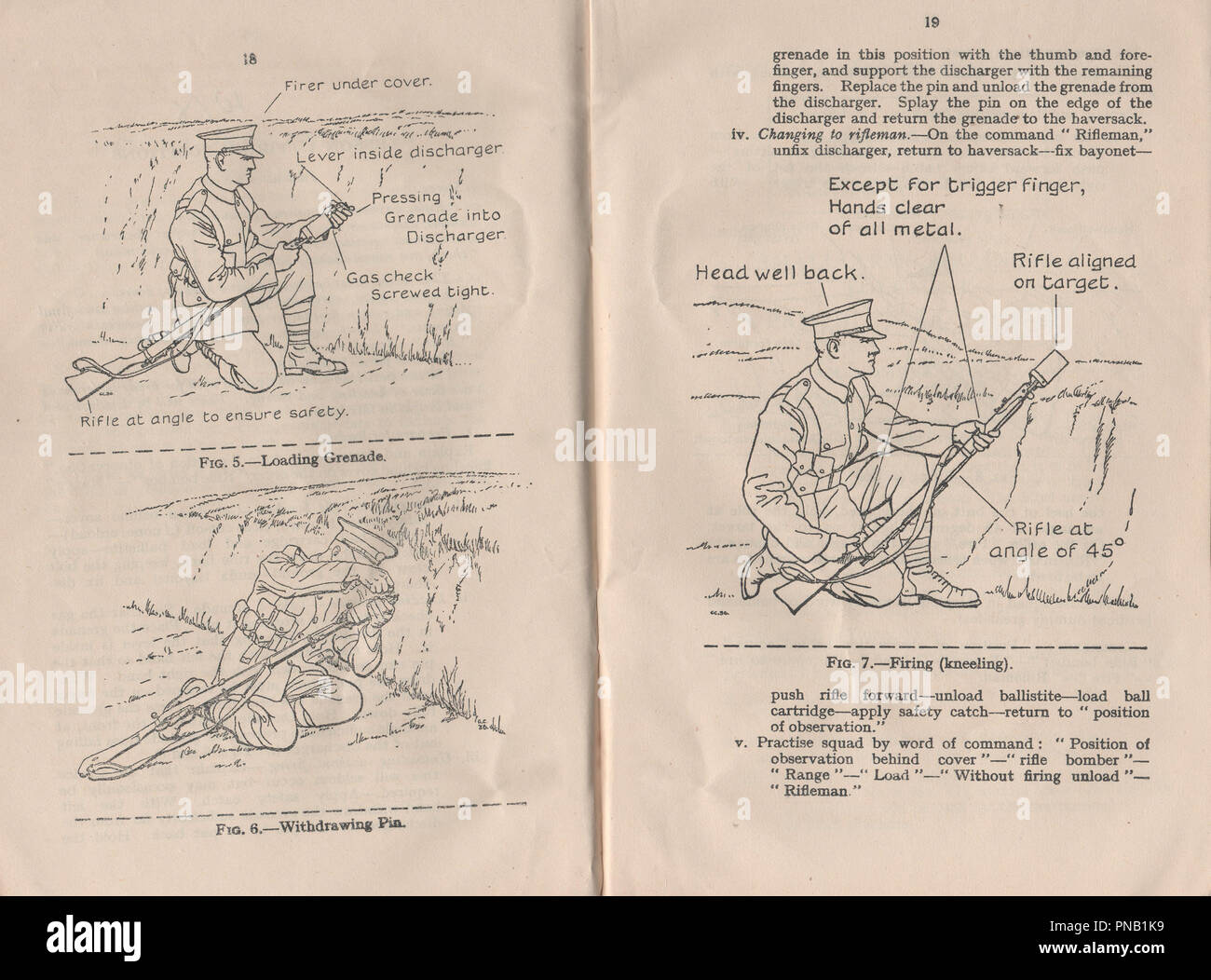 Manuel de formation sur les armes légères 1 Volume 13 Numéro de brochure ou de grenades Mills bomb avec une carabine rejet publié en 1937 pour fournir des instructions aux militaires britanniques sur l'utilisation de la grenade à main pendant la période d'avant guerre et la seconde guerre mondiale Banque D'Images