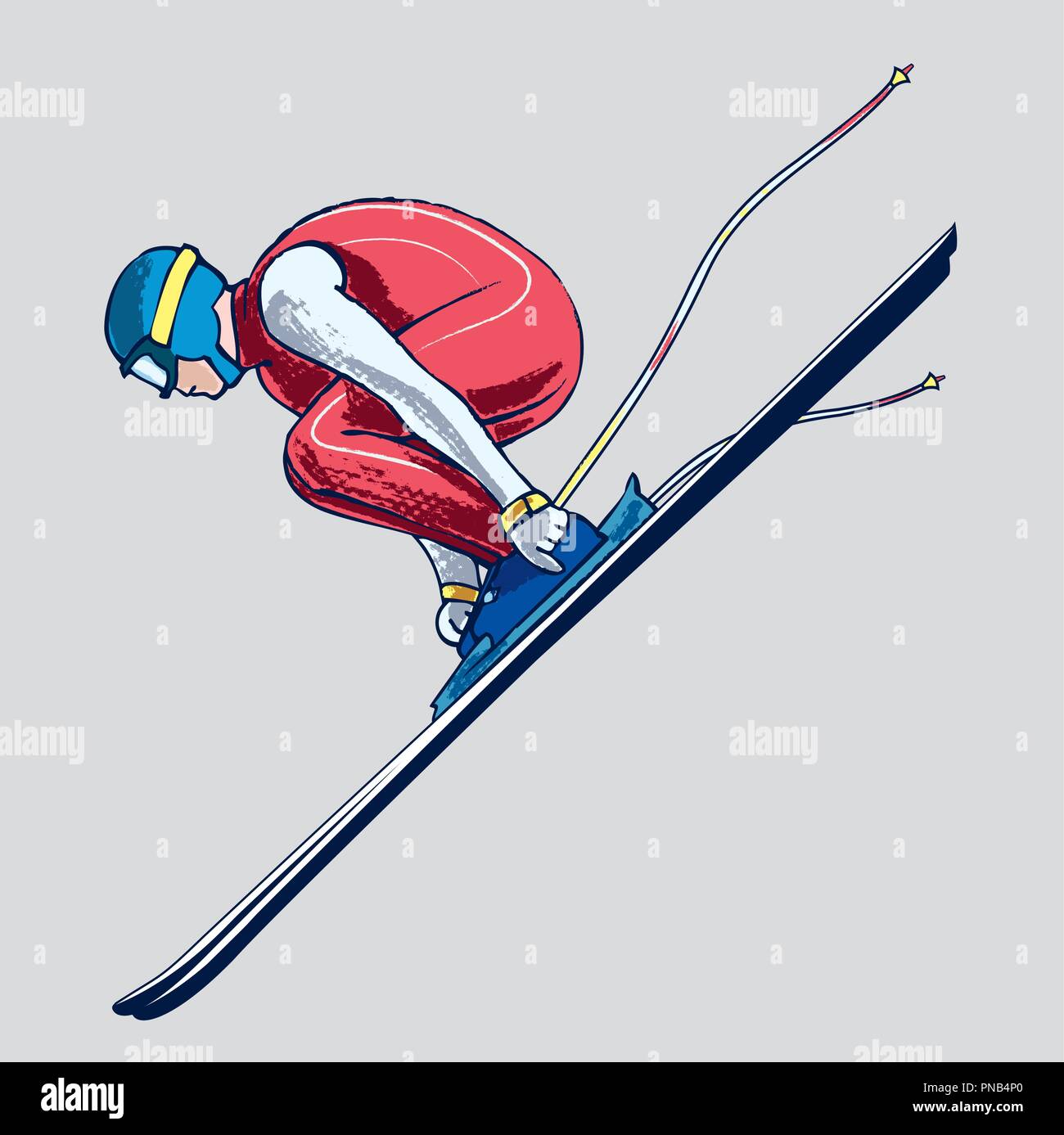 L'athlète de ski jumping, dessin à la main Illustration de Vecteur