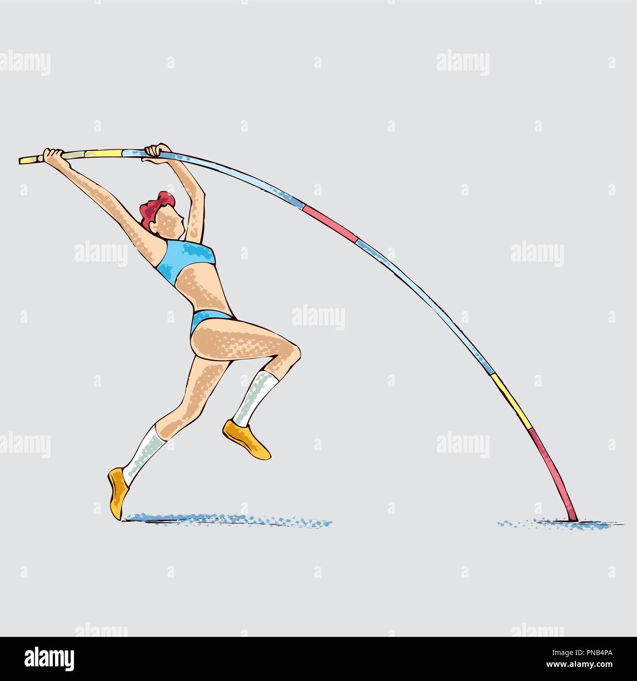 L'athlète de saut à la perche, dessin à la main Illustration de Vecteur