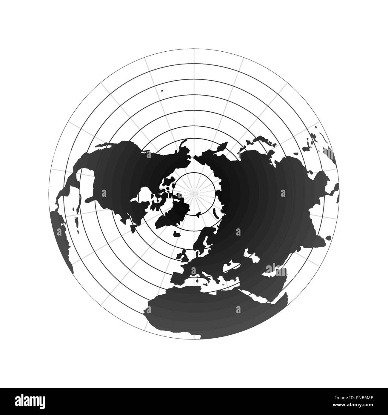 Pôle arctique globe hémisphère. Carte du monde vue de l'espace on white Illustration de Vecteur
