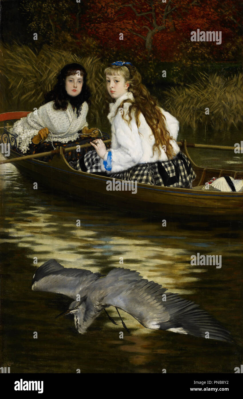 Sur la Tamise, un héron. Date/Période : 1866/1877. La peinture. Huile sur toile. Largeur : 23.75 in. Hauteur : 36,5 (en toile). Auteur : Tissot, James. Banque D'Images