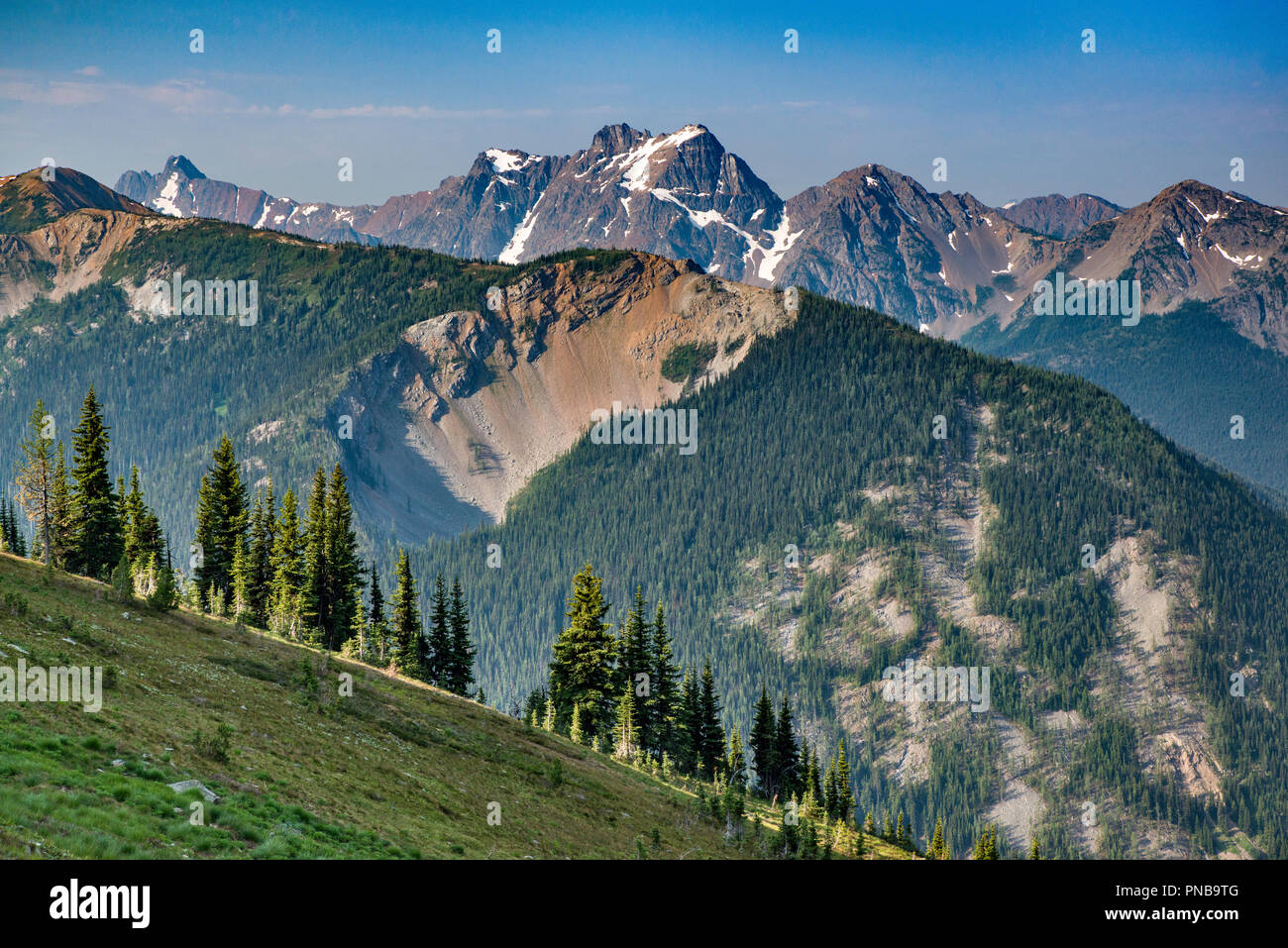 Mont Ballard, Gamme d'Okanogan, vue à partir de la Pacific Crest Trail, Okanogan-Wenatchee Nat Forest, North Cascades, Washington State, USA Banque D'Images