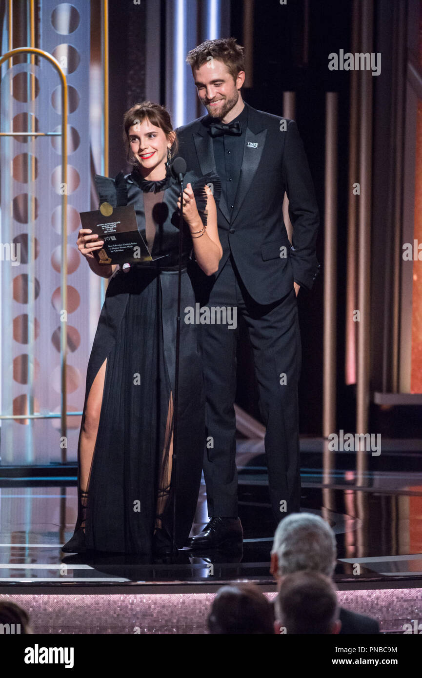 Emma Watson et Robert Pattinson présent lors de la 75e Assemblée Golden  Globe Awards au Beverly Hilton de Los Angeles, CA le dimanche, Janvier 7,  2018. Référence # 33508 Fichier 561CCR pour