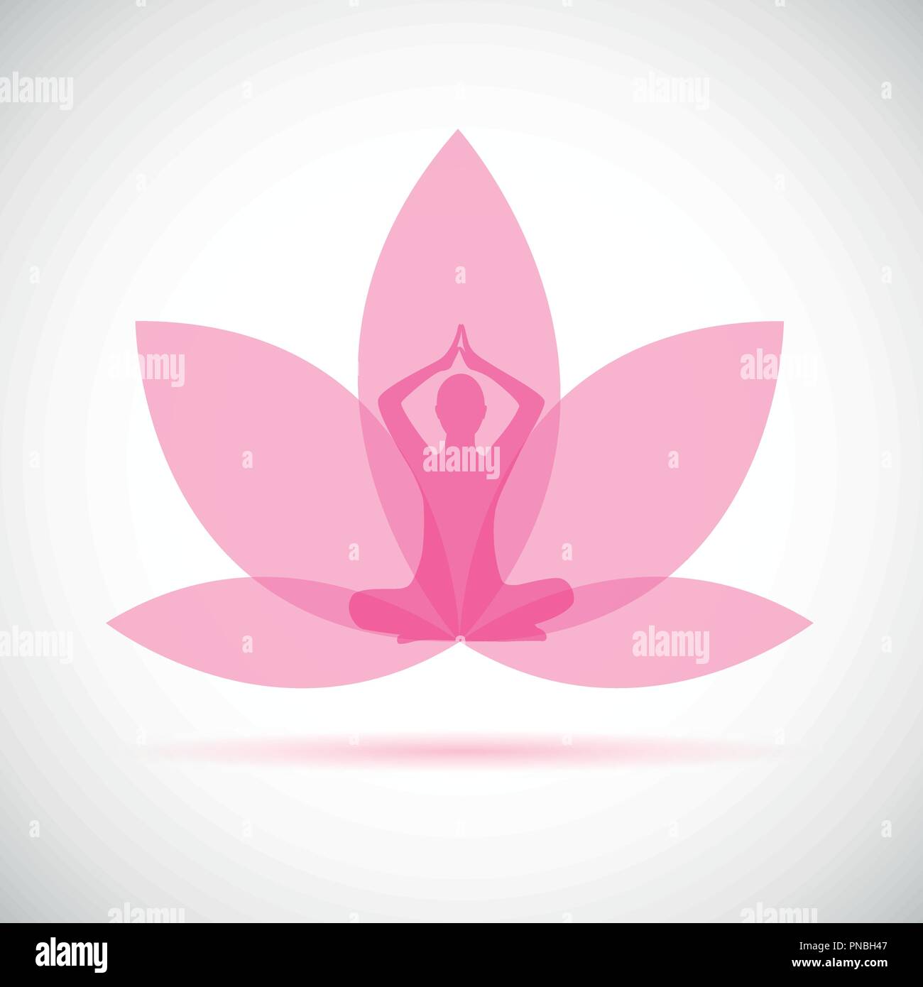 Jeune personne assise en position lotus méditation yoga silhouette avec Lily rose illustration vecteur EPS10 Illustration de Vecteur