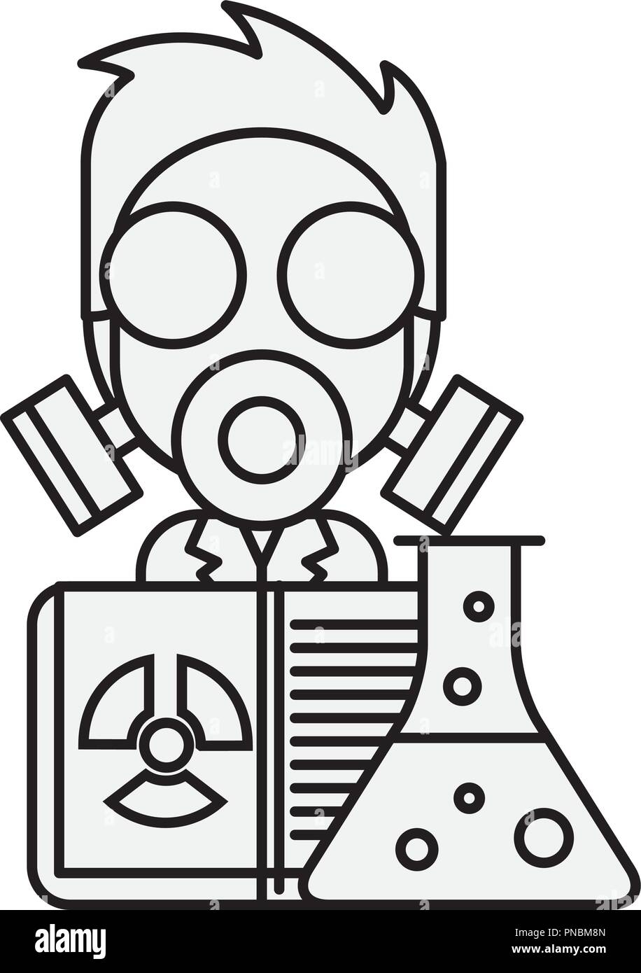 L'homme scientifique le professeur avec rayonnement masque test tube Illustration de Vecteur