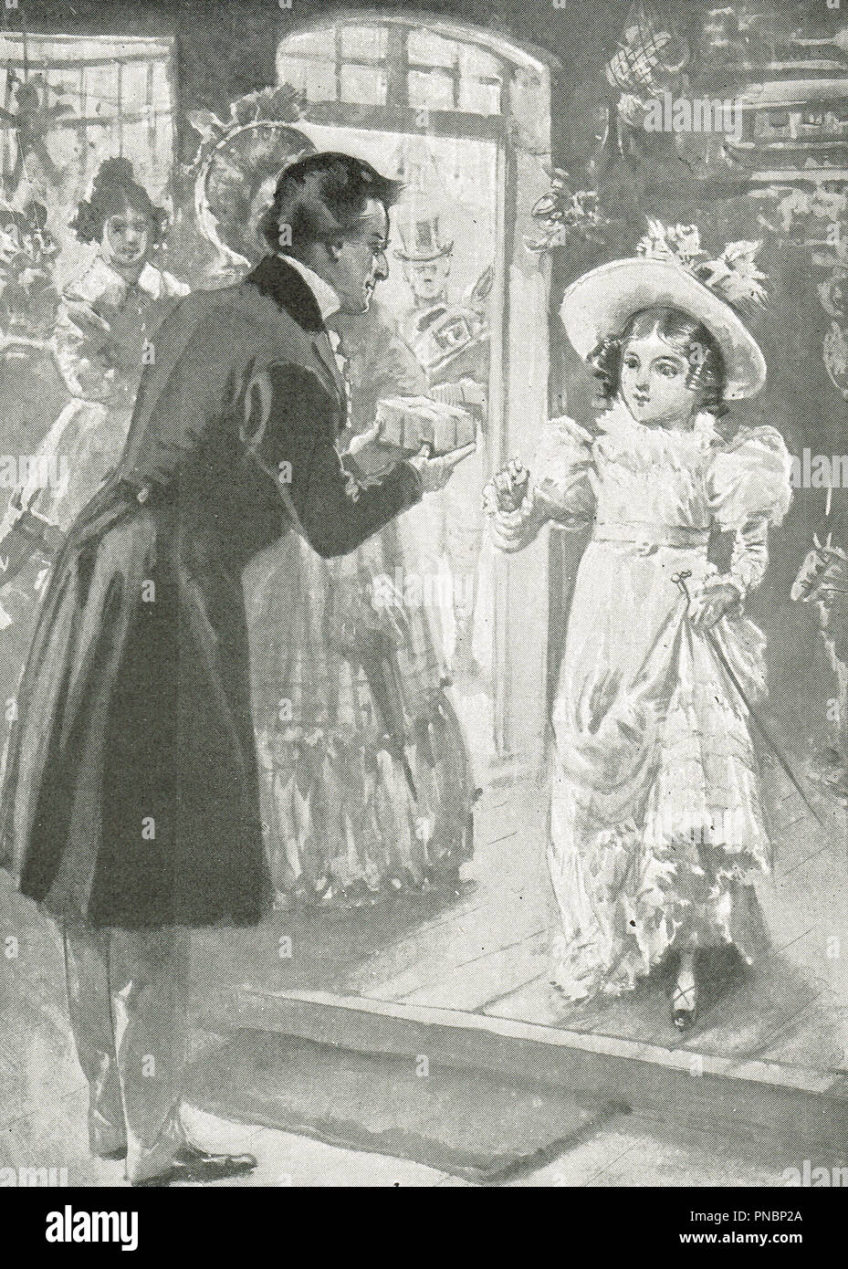 La princesse Victoria, future reine Victoria comme un enfant, au bazar à Tunbridge Wells, l'achat de cadeaux pour ses proches. Plus tard pour devenir la reine du Royaume-Uni de Grande-Bretagne et d'Irlande et impératrice des Indes Banque D'Images