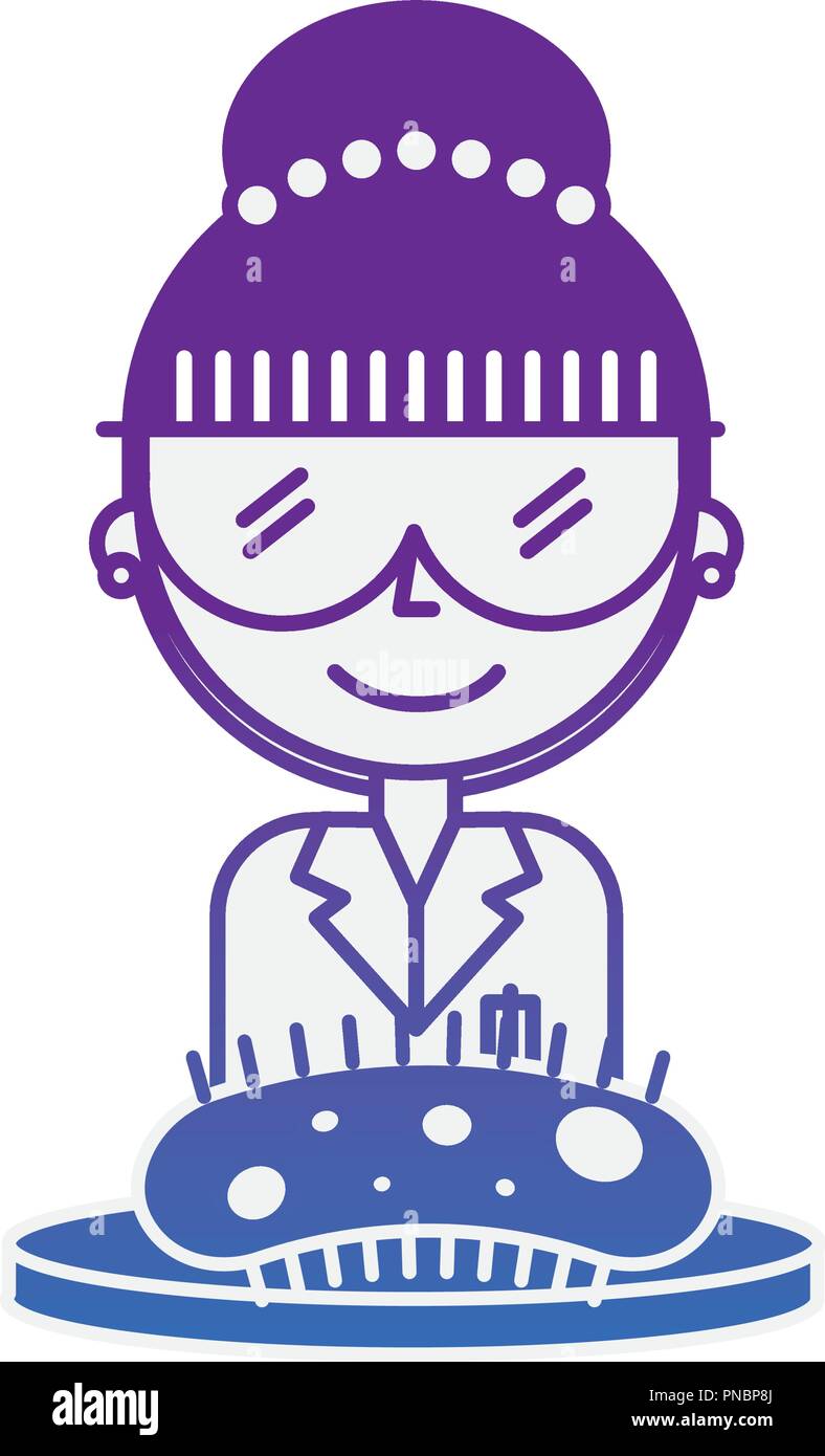 Femme avec des lunettes scientifiques bactéries sur boîte de pétri Illustration de Vecteur