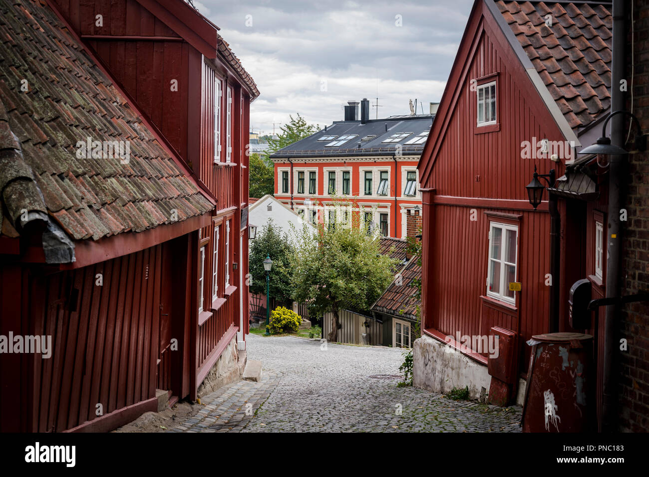 Damstredet quartier, connu pour quirky 18e siècle maisons en bois, Oslo, Norvège Banque D'Images