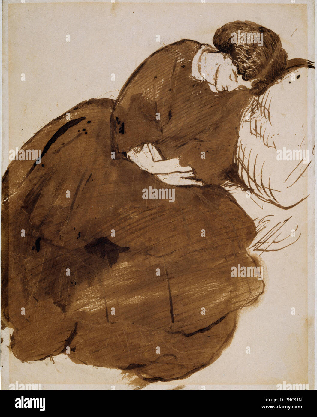 Portrait de Jane Morris endormi sur un canapé. Date/Période : 1869/1871. Plume et encre brune et lavis à l'encre, sur papier. Largeur : 151 mm. Hauteur : 241 mm. Auteur : Dante Gabriel Rossetti. Banque D'Images