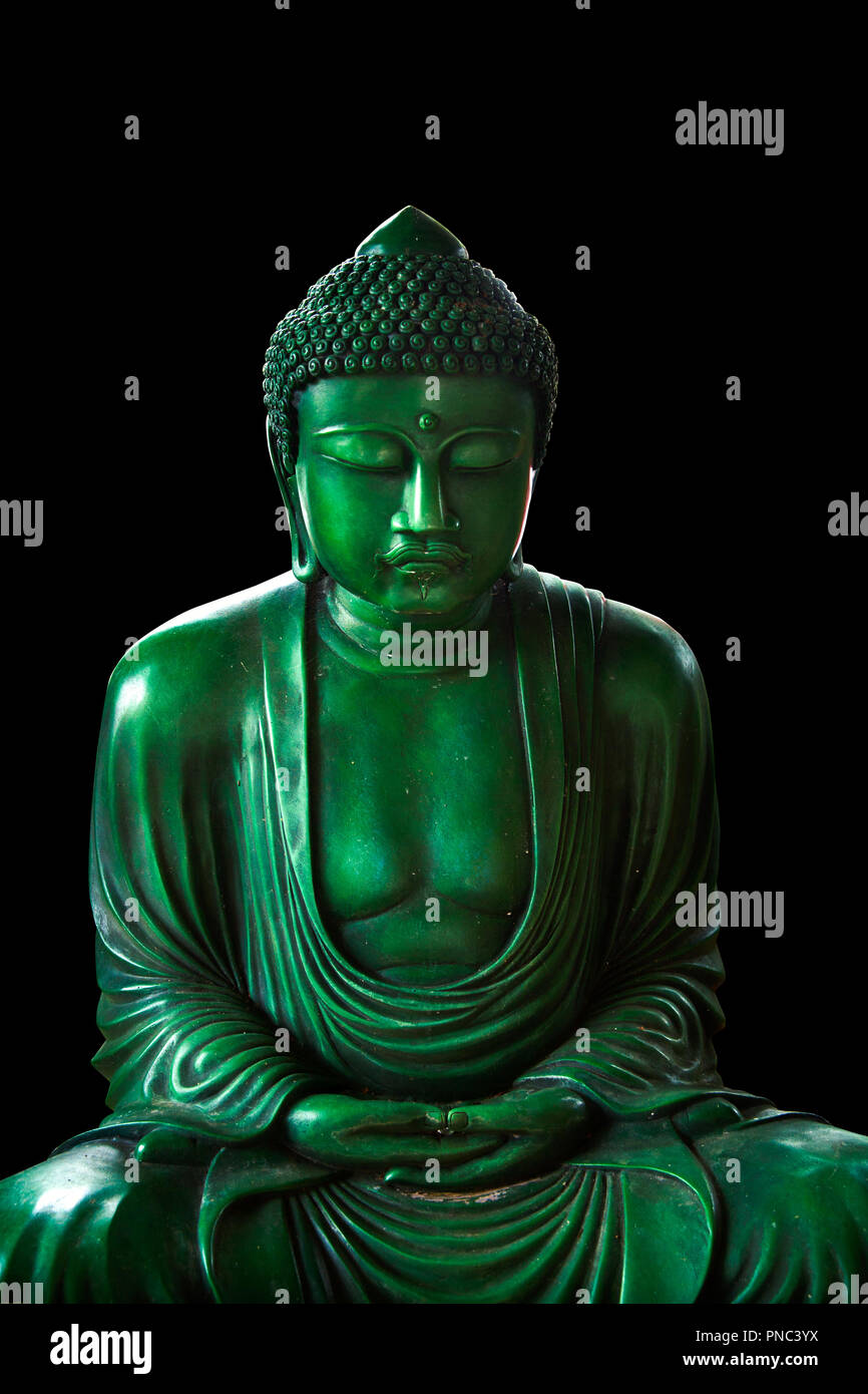 Vert emeraude calme, paisible Bouddha zen asiatique religion tao style art statue. Banque D'Images