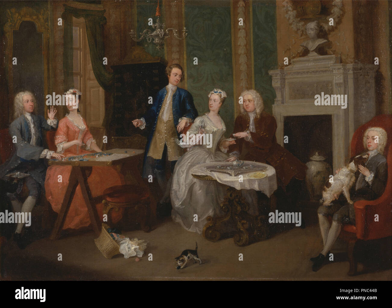 Portrait d'une famille. Date/Période : Ca. 1735. La peinture. Huile sur toile. Hauteur : 533 mm (20.98 in) ; Largeur : 749 mm (29.48 in). Auteur : William Hogarth. Banque D'Images