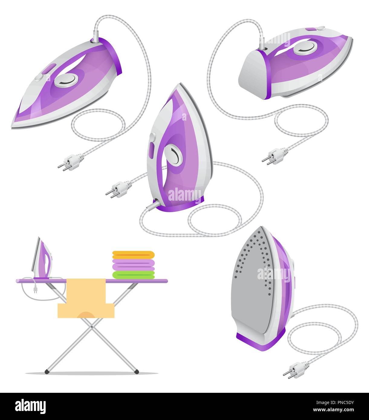 Ensemble de fer à repasser vapeur isométrique isolé sur fond blanc. Illustration de Vecteur