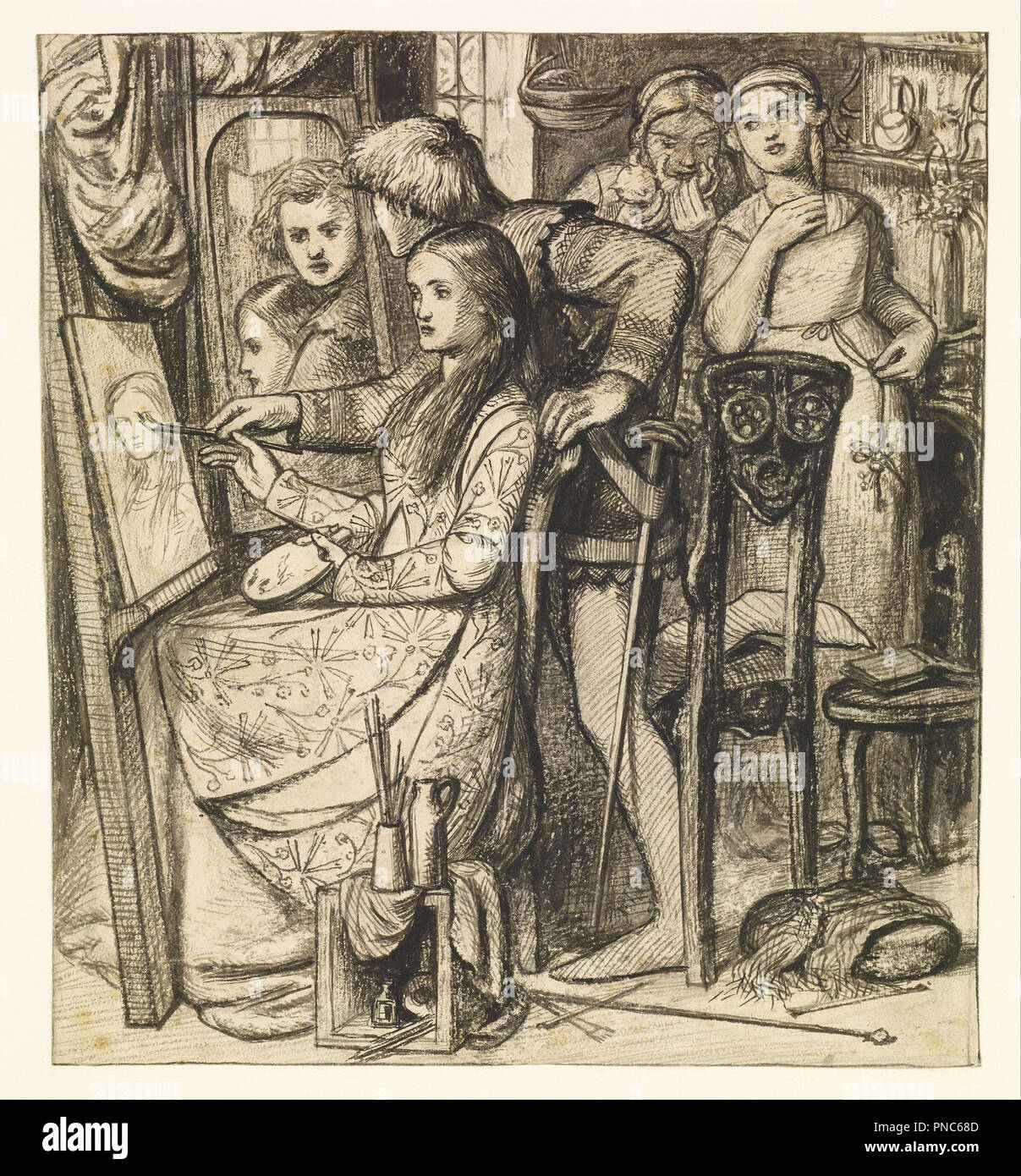 Le miroir de l'amour / ou / une parabole de l'amour. Date/Période : 1850/1852. Plume et encre noire, avec de l'encre et crayon sur papier, se laver. 19,5 × 17,5 × 6,8 cm (7,6 in). Auteur : Dante Gabriel Rossetti. Banque D'Images